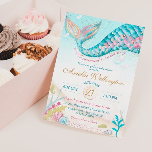 Whimsical Mermaid Girl Baby Dusche Aquamarin Pink Einladung