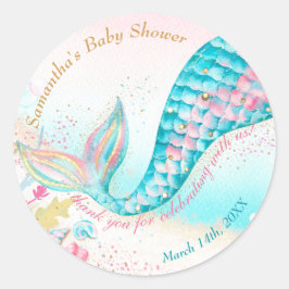Whimsical Mermaid Girl Baby Dusche Vielen Dank Runder Aufkleber