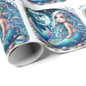Whimsical Mermaid Girl Birthday Party Geschenkpapier (Rolleneckpunkt)