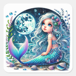 Whimsical Mermaid Girl Birthday Party Quadratischer Aufkleber