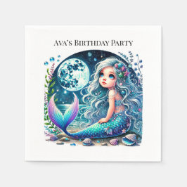 Whimsical Mermaid Girl Birthday Party Serviette
