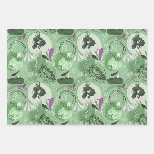 Whimsical Mermaid Green Abstrakt Pattern Geschenkpapier Set (Vorderseite 2)