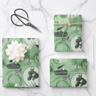 Whimsical Mermaid Green Abstrakt Pattern Geschenkpapier Set