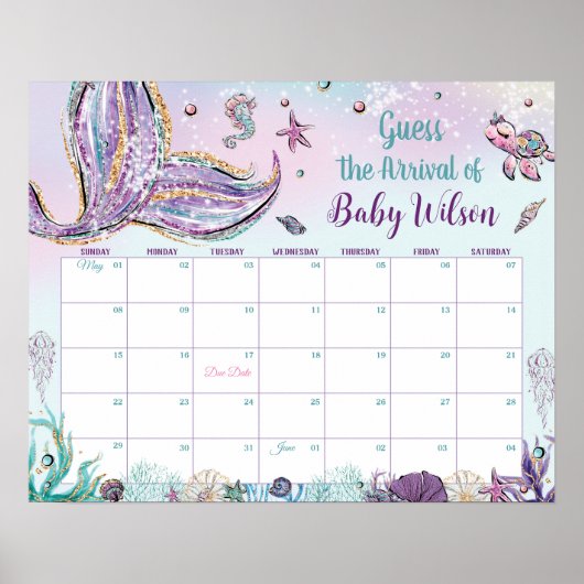 Whimsical Mermaid Guess Baby's Ankunft Geburtsspie Poster (Vorne)