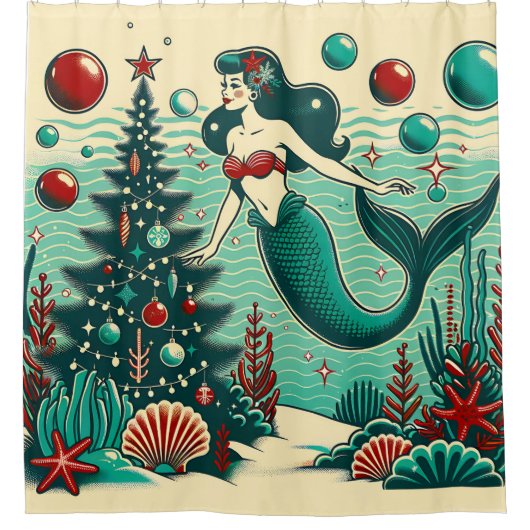 "Whimsical Mermaid Holiday Scene" Duschvorhang (Vorderseite)