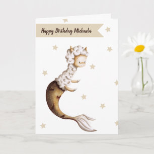 Whimsical Mermaid Llama Birthday Party Karte
