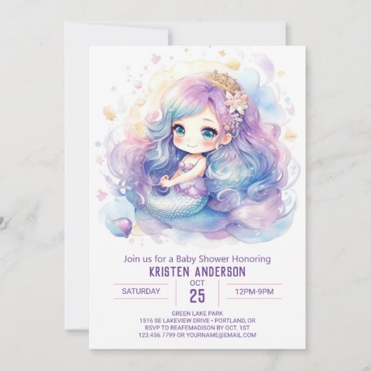 Whimsical Mermaid Magic Baby Dusche Einladung (Vorderseite)