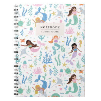Whimsical Mermaid & Ocean Friends Pattern Notebook Notizblock