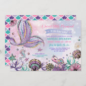 Whimsical Mermaid Pool Party Ocean Sea Baby Dusche Einladung (Vorne/Hinten)