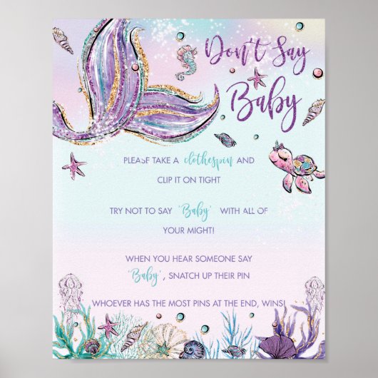 Whimsical Mermaid Sage kein Baby Shower Game Sign Poster (Vorne)