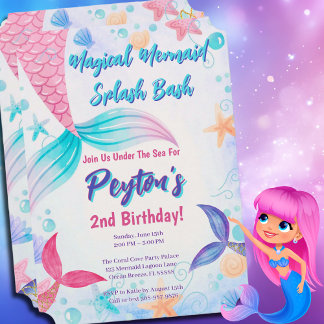 Whimsical Mermaid Schwanz Birthday Pastel Einladung