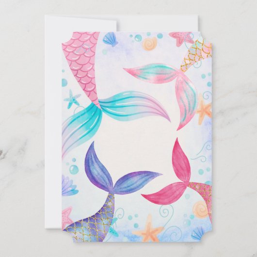 Whimsical Mermaid Schwanz Birthday Pastel Einladung (Rückseite)