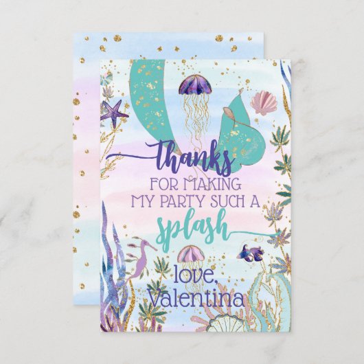 Whimsical Mermaid Schwanz Under Sea Party Script Dankeskarte (Vorne/Hinten)