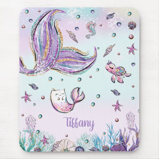 Whimsical Mermaid Schwanz Under Sea Rainbow Coral Mousepad (Vorne)