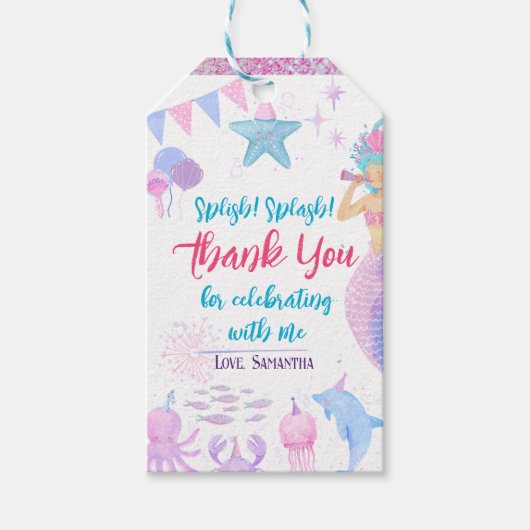 Whimsical Mermaid Under Sea Birthday Vielen Dank Geschenkanhänger (Vorderseite)