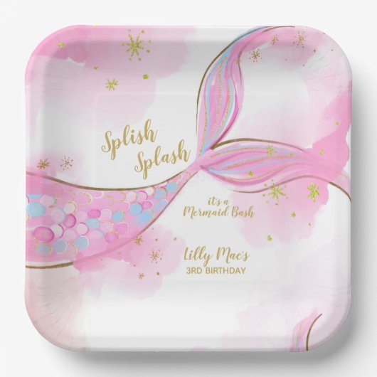 Whimsical Mermaid unter der Tafel aus Meerespapier Pappteller (Vorderseite)