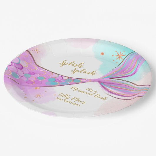 Whimsical Mermaid unter der Tafel aus Meerespapier Pappteller (Schrägansicht)