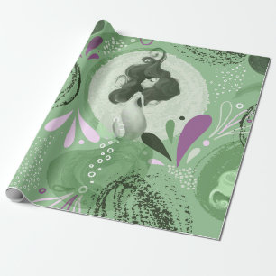 Whimsical Mermaids Grünes Abstraktes Muster Geschenkpapier