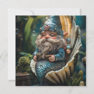 Whimsical Merman Gnome Figurine in Seashell - Unde Feiertagskarte