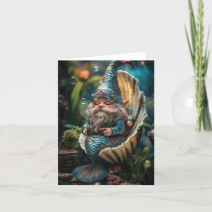 Whimsical Merman Gnome Figurine in Seashell - Unde Feiertagskarte