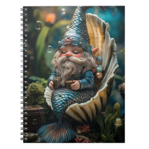 Whimsical Merman Gnome Figurine in Seashell - Unde Notizblock