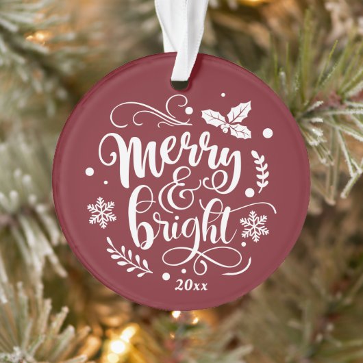 Whimsical Merry and Bright Festive Holiday Foto Ornament (Baum)