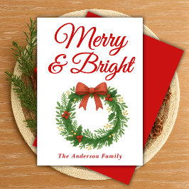 Whimsical Merry and Bright Weihnachtskranz Feiertagskarte