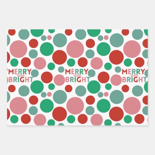 Whimsical Merry & Bright Moderne farbenfrohe Polka Geschenkpapier Set (Vorderseite)