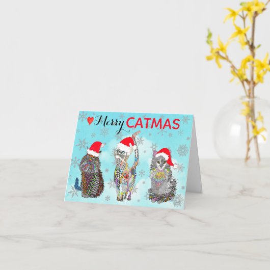 Whimsical Merry Catmus Cats Weihnachten Karte (Gelbe Blume)