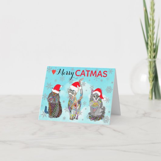 Whimsical Merry Catmus Cats Weihnachten Karte (Vorderseite)