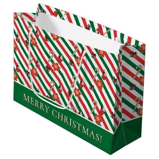 Whimsical Merry Christmas Candy Cane Peppermint Große Geschenktüte (Vorderseite Schrägansicht)