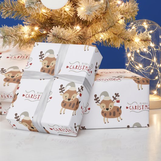 Whimsical Merry Christmas Deer  Geschenkpapier (Feiertage)
