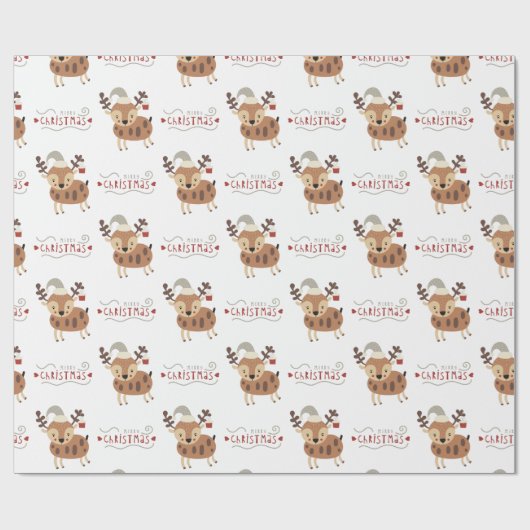Whimsical Merry Christmas Deer Geschenkpapier (Flach)