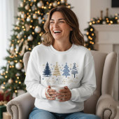 Whimsical Merry Christmas Festive Trees Blue Gold Sweatshirt