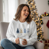 Whimsical Merry Christmas Festive Trees Blue Gold Sweatshirt