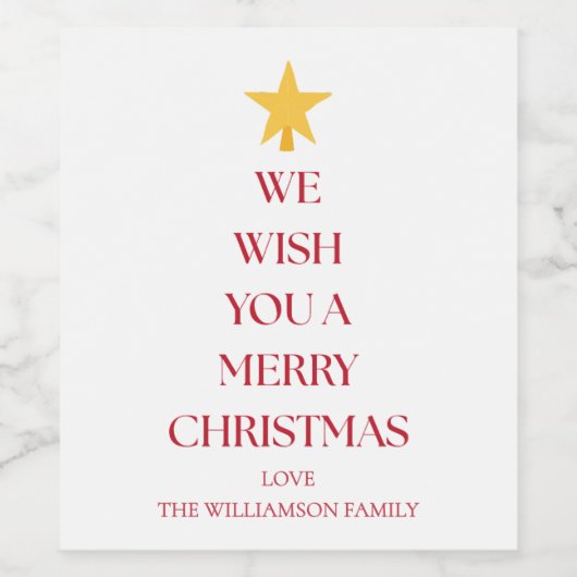 Whimsical Merry Christmas Tree Grüße Red Weinetikett (Einzelnes Label)