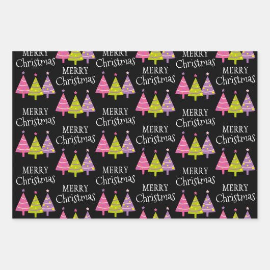 Whimsical Merry Christmas Trees Geschenkpapier Set (Vorderseite 2)
