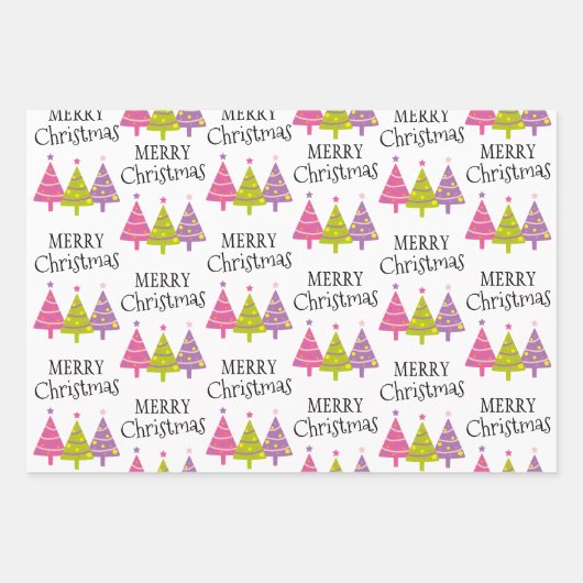 Whimsical Merry Christmas Trees Geschenkpapier Set (Vorderseite)