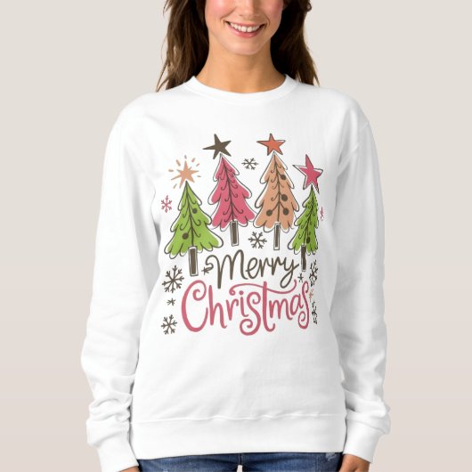 Whimsical Merry Christmas Trees Winter Snowflakes Sweatshirt (Vorderseite)