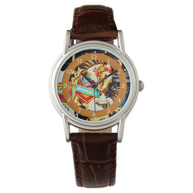 Whimsical Merry Go Round Carousel Pferd Armbanduhr (Vorderseite)