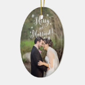 Whimsical Merry & Verheiratet First Christmas Foto Keramikornament (Links)