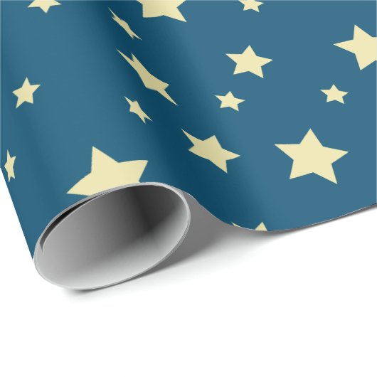 Whimsical Midnight Blue mit gelben Sternen Geschenkpapier (Rolleneckpunkt)