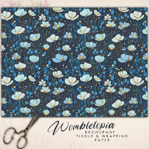 Whimsical Midnight Blue Poppy Decoupage Seidenpapier