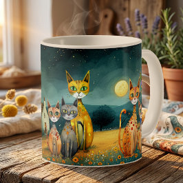 Whimsical Midnight Garden Folk Art Cats Kaffeetasse