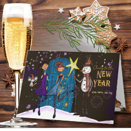 Whimsical Midnight Magic New Year Greeting Card Feiertagskarte