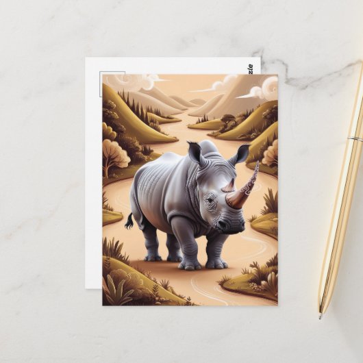 Whimsical Miniature Rhino Postkarte (Vorderseite/Rückseite Beispiel)