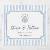 Whimsical Minimal Retro Blue Stripes Wedding Bierflaschenetikett (Einzelnes Label)