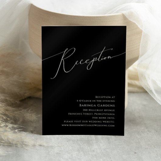 Whimsical Minimal Script Black Wedding Reception Begleitkarte