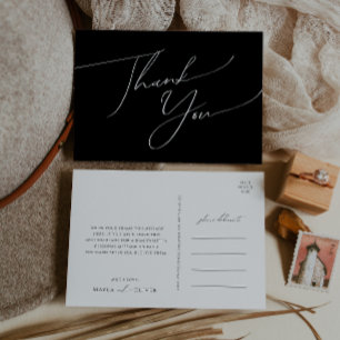 Whimsical Minimal Script Black Wedding Vielen Da Postkarte