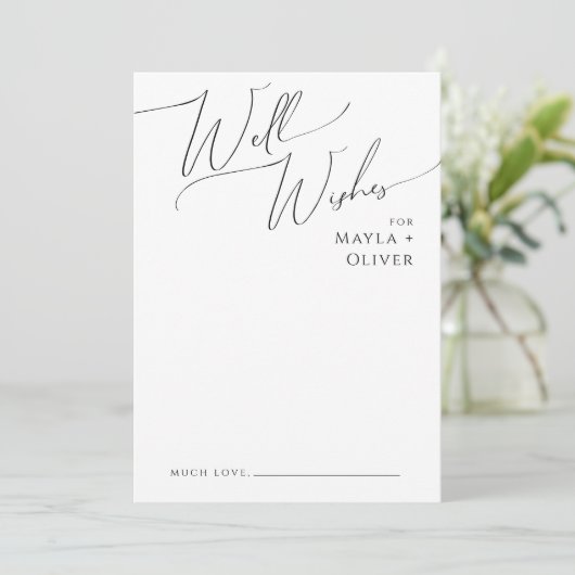 Whimsical Minimal Script Black Wedding Well wünsch Hinweiskarte (Stehend Vorderseite)